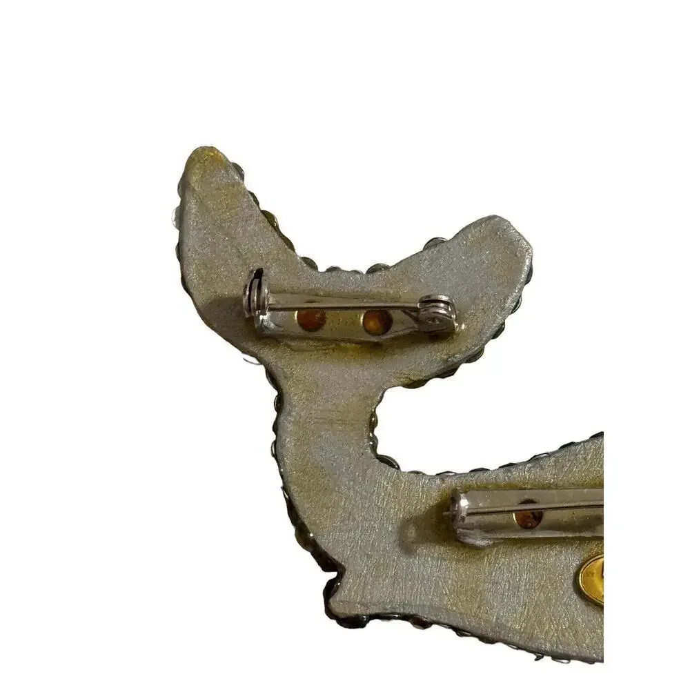 Vintage Richard Kerr Brooch Pin Whale Fish Dolphin Black Silver Rhinestone - Picture 6 of 6